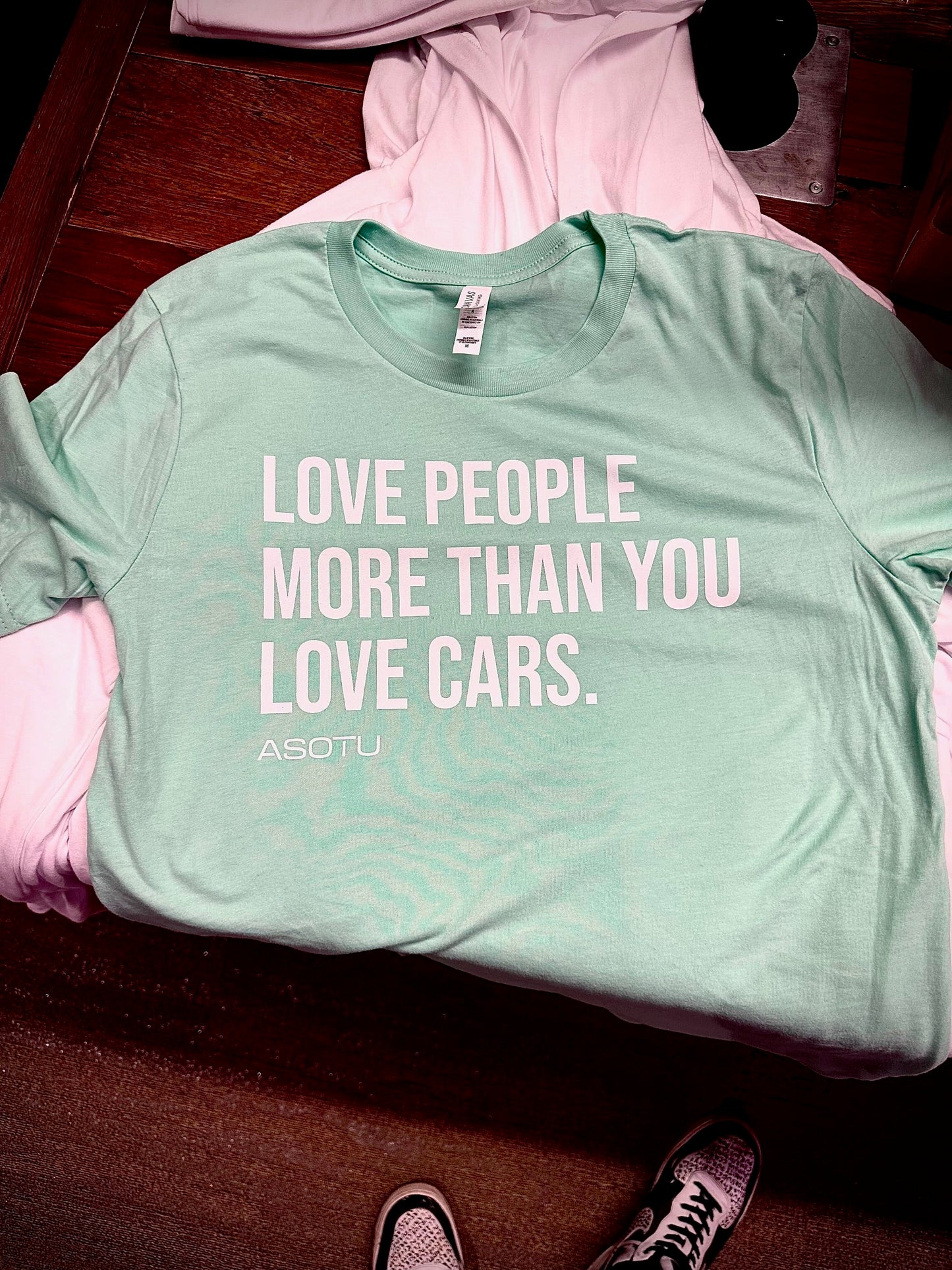 MINT Love People More Than You Love Cars T-Shirt Mint w/ White Print